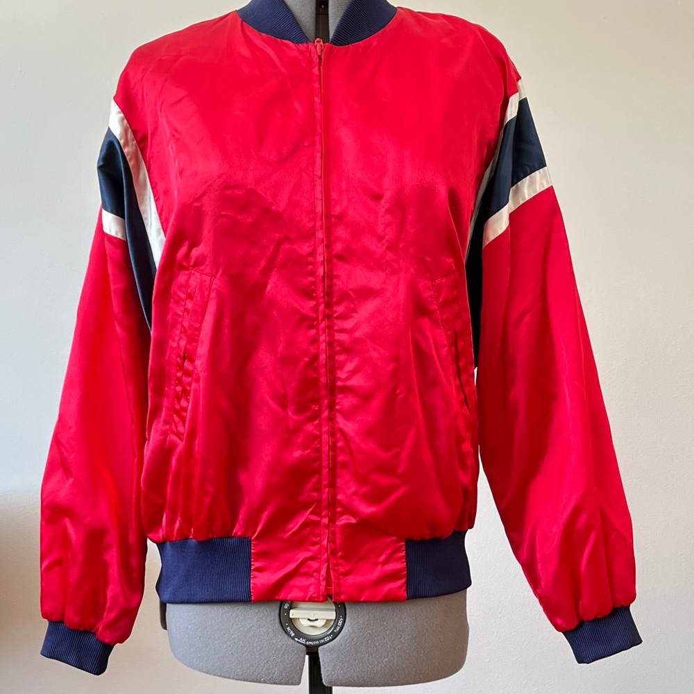 Liz Sport VINTAGE Satin Sport Jacket RED Blue WHITE Medium